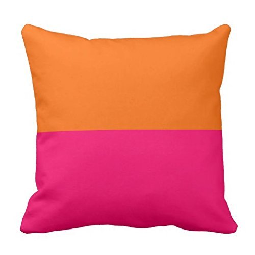 Abaysto 18x18 Inch Half Orange & Bright Pink Throw Pillow Cover with Hidden Zipper