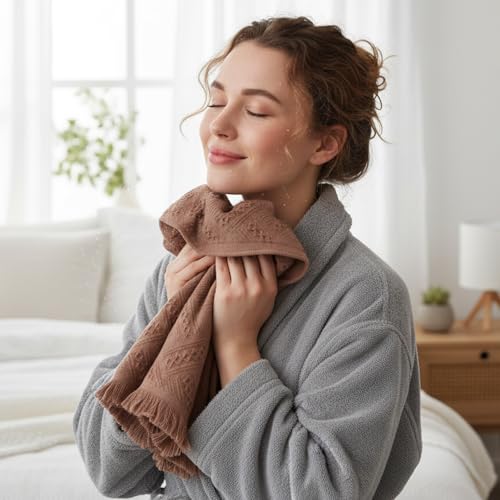 Cobee 2-Piece Cotton Hand Towel Set, Boho Brown Decorative Bathroom Towels