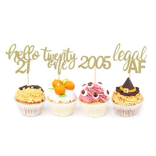 Gold 21st Birthday Cupcake Toppers - 24 Pcs Glitter Decor