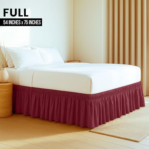 Wrap Around Queen Bed Skirt - Burgundy, 16 Inch Drop, Easy Fit