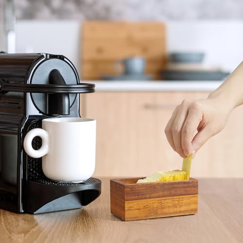 BWODYAY Acacia Wood Sugar Packet Holder - Coffee Bar Condiment Organizer