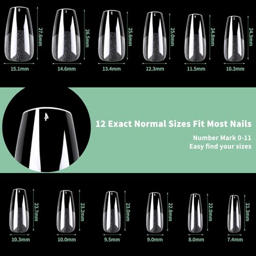 LEYKOSH Medium Coffin Nail Tips, 216 Pcs Clear Soft Gel Fake Nails