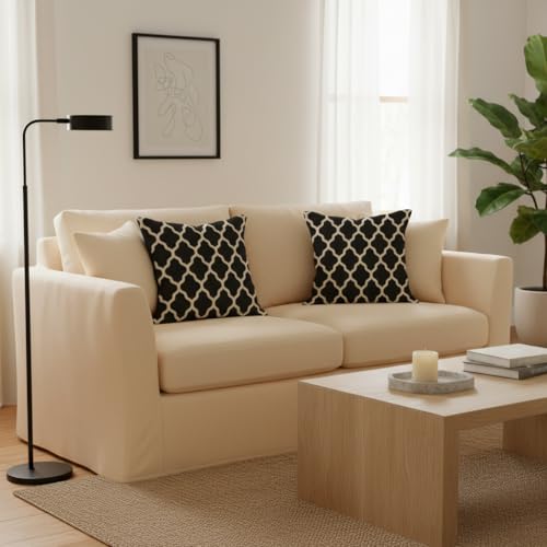 PANDICORN Black Trellis Outdoor Throw Pillow Covers Set of 2 18x18 Inches