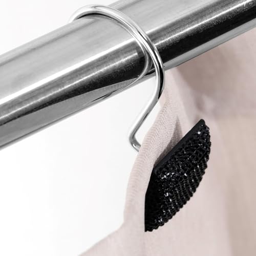 Black Crystal Shower Curtain Hooks - 12Pcs Sparkly Diamond Rings