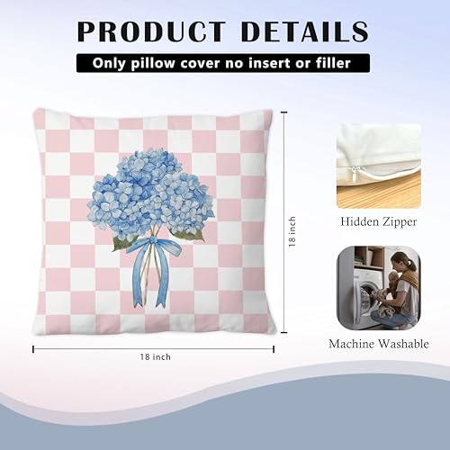 Blue Hydrangea Floral Pillow Covers 18x18 - Soft Flannel Decor