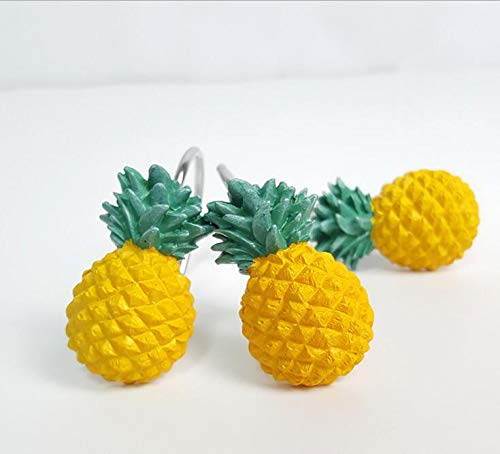 CHICTIE Pineapple Shower Curtain Hooks - Decorative Stainless Steel Set of 12