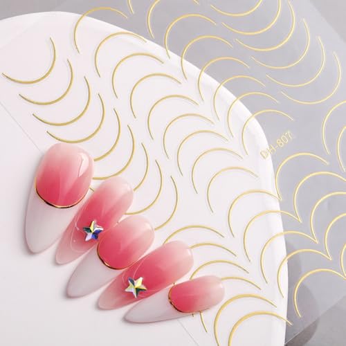 French Tip Nail Stickers Gold and Silver Metallic Decals - 6 Sheets