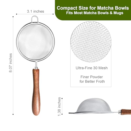 30-Mesh Matcha Sifter with Wooden Handle - 3-Inch Stainless Steel Strainer for Smooth Tea Preparation