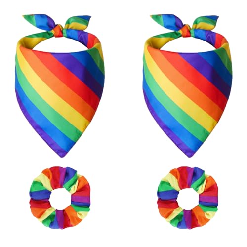 LGBT Pride Rainbow Hair Scrunchies and Bandanas Set 4-Piece