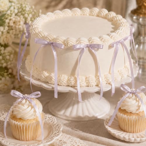 Purple Satin Ribbon Bows - 30 Pack Pre-Tied Cake Toppers