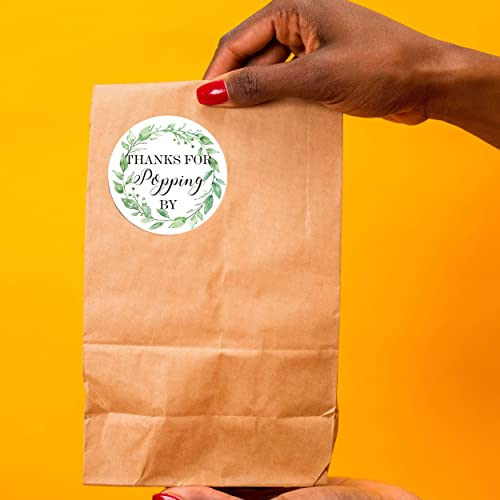 50 Greenery Thanks for Popping By Stickers - 2 Inch Round Party Favors