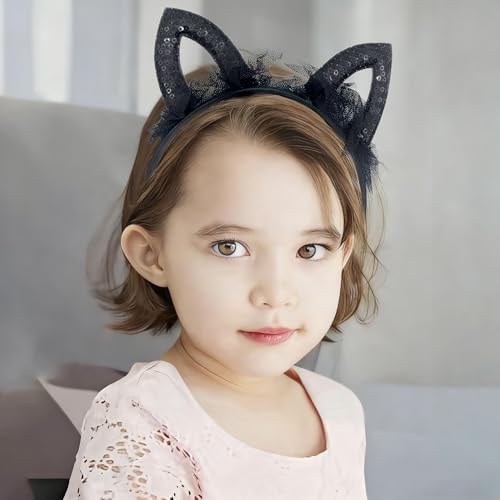 Black Sequins Lace Cat Ears Headband Cute Hair Accessory for Girls