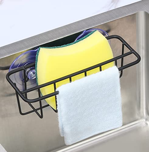 TESOT Black Sink Caddy Sponge Holder with Suction Cups & Adhesive