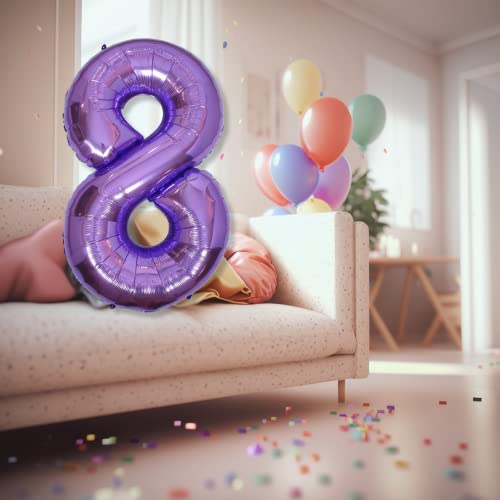 40 Inch Purple Number 8 Balloon - Foil Birthday Decoration