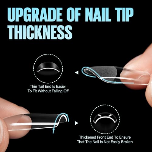 TOMICCA Medium Square Nail Tips 240Pcs Half Matte Clear Acrylic False Nails