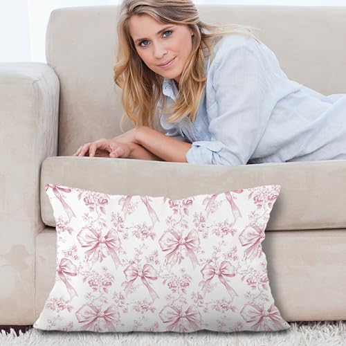 Exqcom Coquette Pink Chinoiserie Bow Floral Flannel Lumbar Pillow Cover 12x20