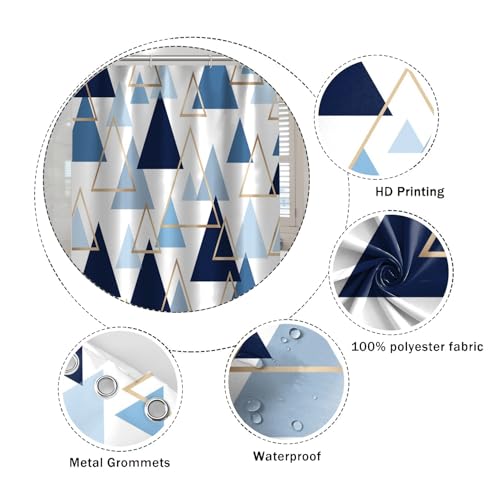 Geometric Blue Triangle Shower Curtain 72x72 - Modern Bath Decor