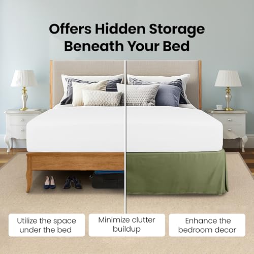 King Bed Skirt 16-Inch Drop, Pleated Olive Microfiber