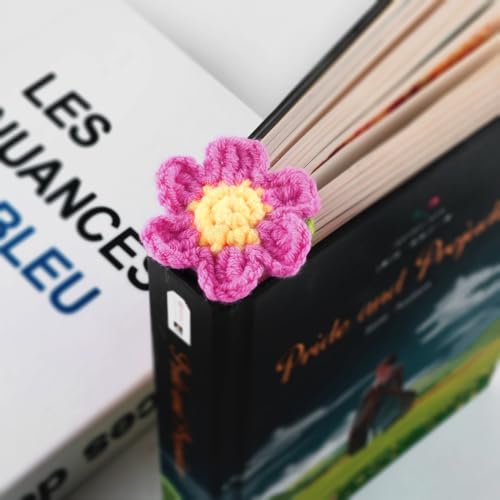 TUCEWP Handmade Crochet Pink Flower Bookmark for Book Lovers and Readers