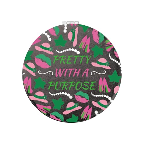 Pretty With A Purpose Sorority Pocket Mirror - Pink and Green Gift (M)