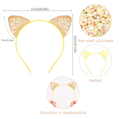 Moikolok Gold Glitter Cat Ears Headband Non-Shed Sparkly Kitty Costume
