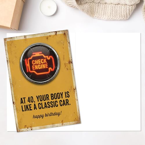 Funny 40th Birthday Card for Him - Check Engine Joke Design