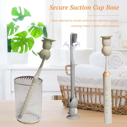 Mini Dinosaur Toothbrush Holder with Suction Cup & Travel Covers - Silicone Bathroom Organizer for Kids & Adults