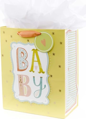 Large Baby Gift Bag with Tissue Paper - Yellow, 13"