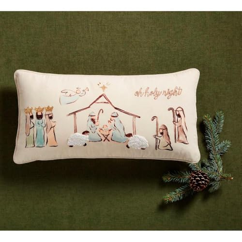 Nativity Lumbar Pillow - Oh Holy Night Christmas Decor, 12 x 24 Inches