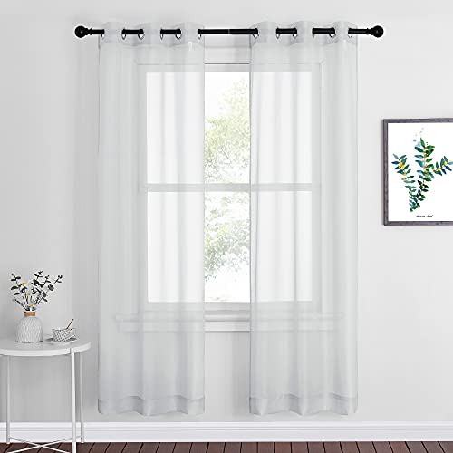 NICETOWN Sheer Curtains, 37x72 Inch Light Gray Voile Drapes (2 Panels)