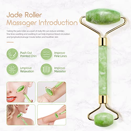 Natural Jade Roller for Face and Eyes - Noiseless Facial Massage Tool