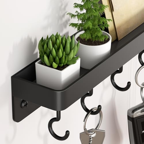 niffgaff Black Key Holder Wall Mount - Stainless Steel Hooks Rack with Shelf