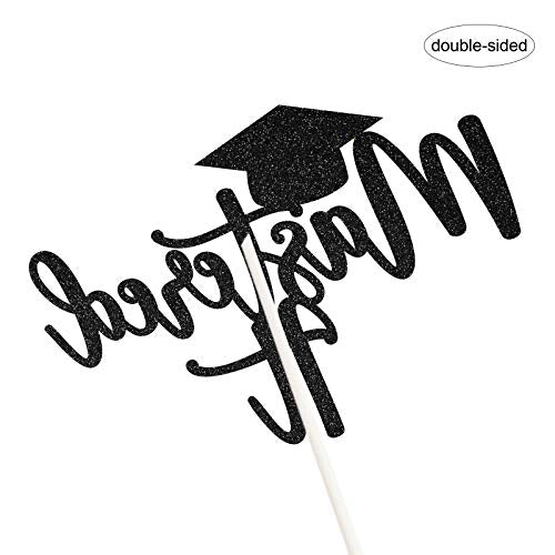 Black Glitter 'Mastered It' Cake Topper for Graduation Party
