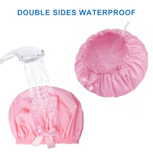 CHFONG Reusable Waterproof Shower Caps for Women, 4-Pack Large Bath Caps