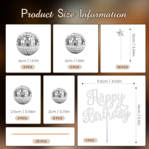 28 Pcs Disco Ball Cake Topper Set for Retro 70s Party Decorations