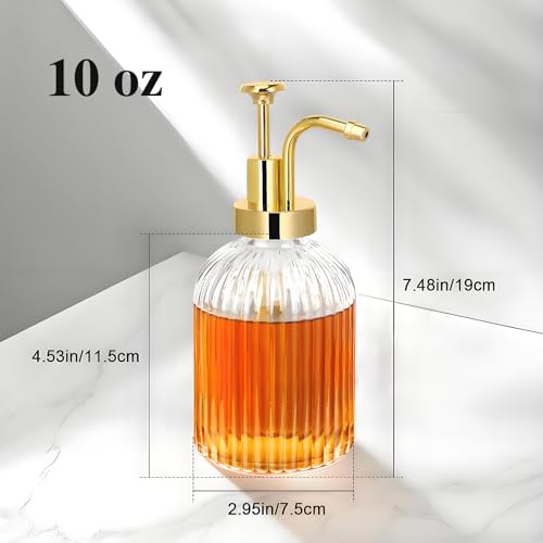 10oz Glass Coffee Syrup Dispenser with Gold Pump - Ribbed Design