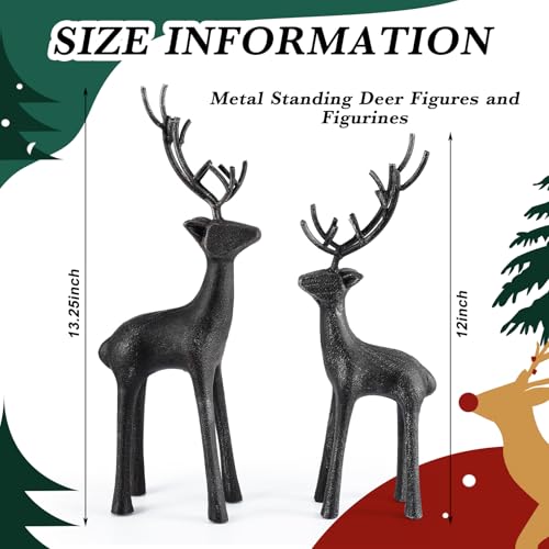 Cast Iron Christmas Deer Figurines Set - Holiday Decor for Home & Office