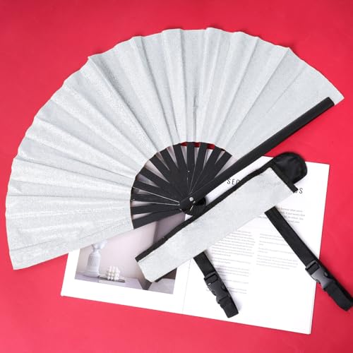 Large Glitter Folding Hand Fan - Premium Bamboo Rave Accessory