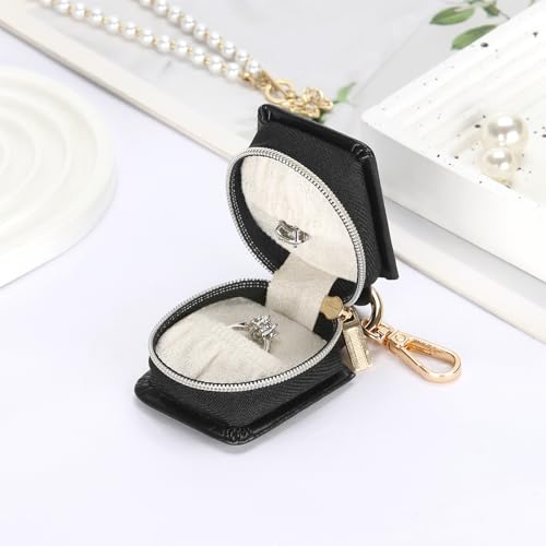 KUKUVR Travel Jewelry Ring Holder Box with Keychain - Black