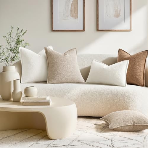 MIULEE Pack of 2 Decorative Boucle Throw Pillow Covers 12x20" White