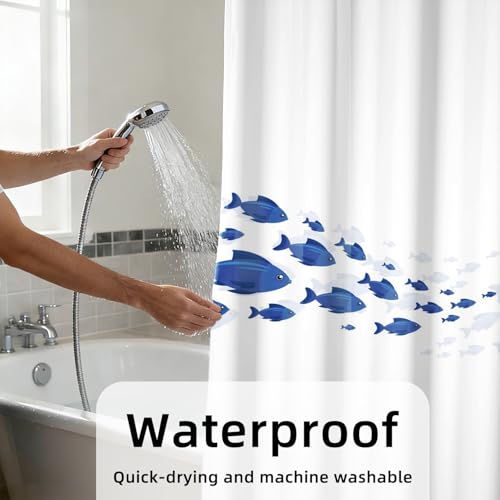 Yeele Minimalist School of Fish Shower Curtain, 36x72 Inch Waterproof Blue