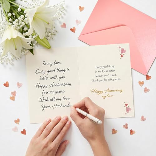 BRYUBR Romantic Watercolor Heart Anniversary Card for Wife from Husband - 8x5.3 Inches with Envelope & Sticker