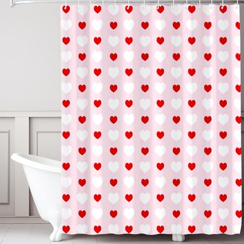 Valentine's Day Shower Curtain 71x71 Inches with Hooks - Heart Design