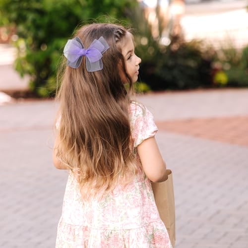 Mabor 2Pcs Purple Mesh Bow Hair Clips, Tulle Hair Accessories