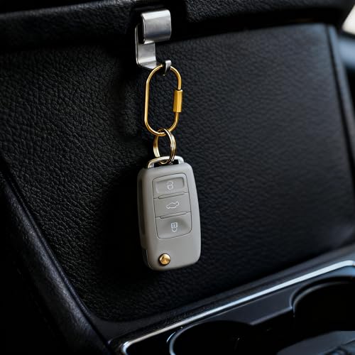 2 Pack Gold Carabiner Key Rings ? Brass Clip with Screw Lock, Key Organizer with 4 Rings, Jewelry Charm Holder for Handbags, Keys & Accessories for Men and Women