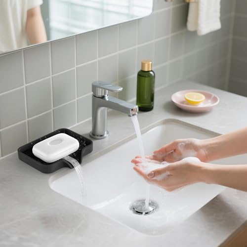 Black Silicone Soap Dish Set - Self-Draining, 4.7"x3.9"