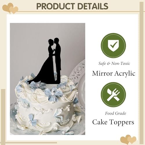 Black Mirrored Acrylic Bride & Groom Cake Topper for Weddings