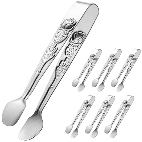 HINMAY 6PCS Mini 5-Inch Silver Serving Tongs for Sugar Candy & Appetizers