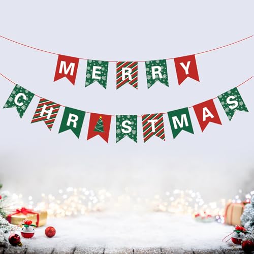 Merry Christmas Banner Red and Green Sign Holiday Party Decorations