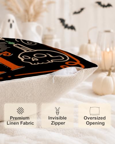 Halloween Throw Pillow Covers, 18x18 Rustic Linen Ghost Decor - Set of 2